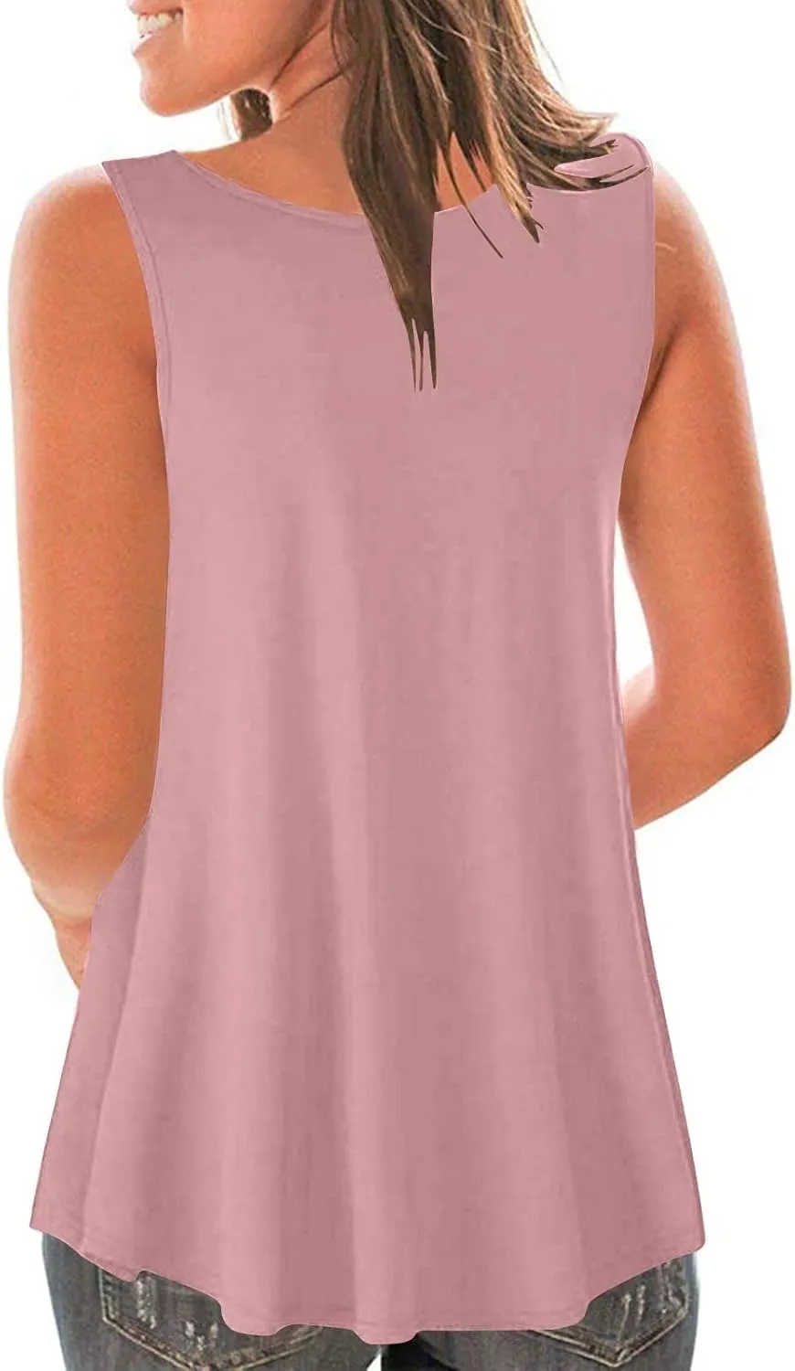 2025 Summer Sleeveless Top for Women Loose Fit Crewnek Tank Tops Solid Color Casual Basic Swing Tunics Tee Shirt