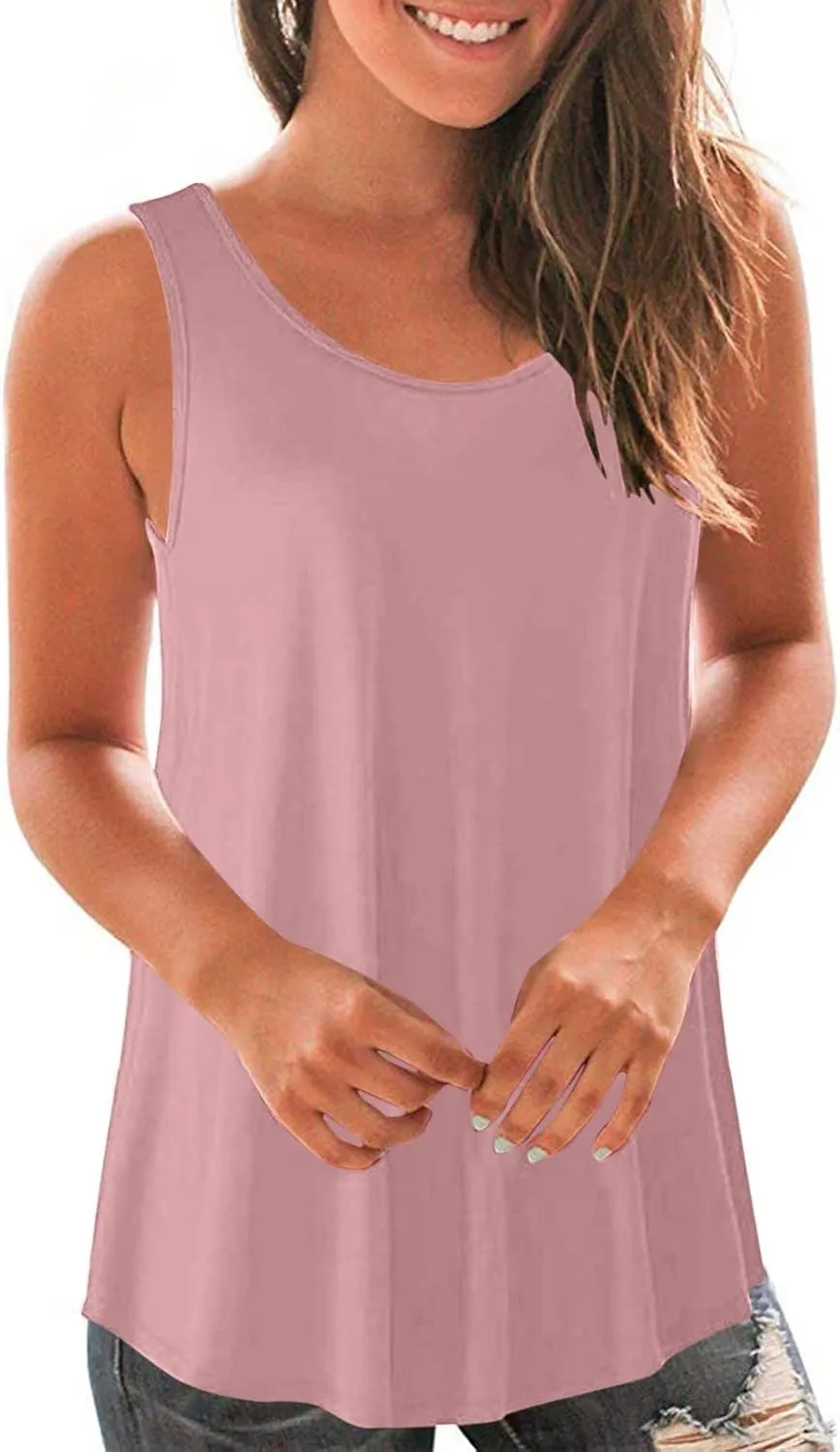 2025 Summer Sleeveless Top for Women Loose Fit Crewnek Tank Tops Solid Color Casual Basic Swing Tunics Tee Shirt