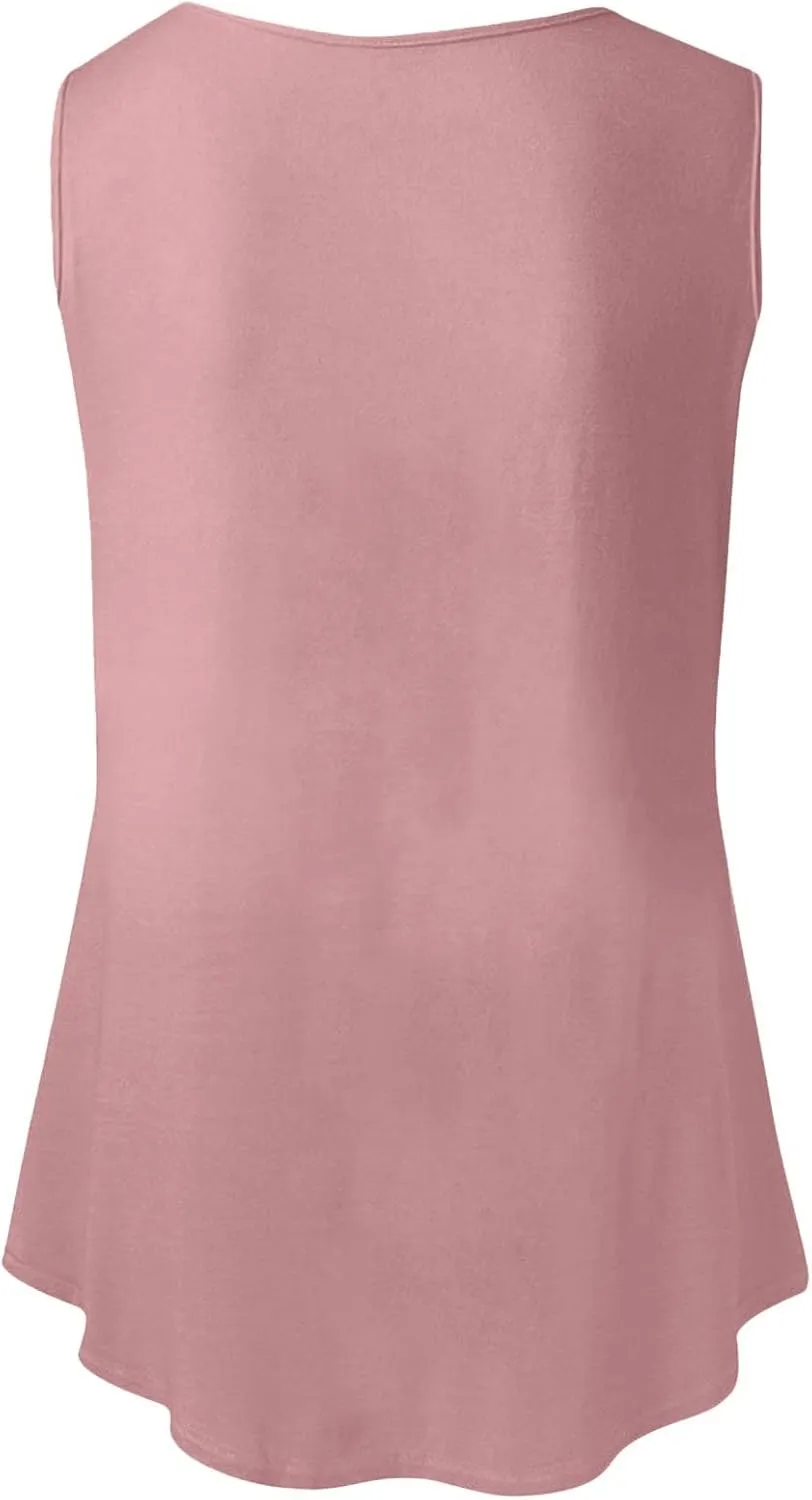 2025 Summer Sleeveless Top for Women Loose Fit Crewnek Tank Tops Solid Color Casual Basic Swing Tunics Tee Shirt