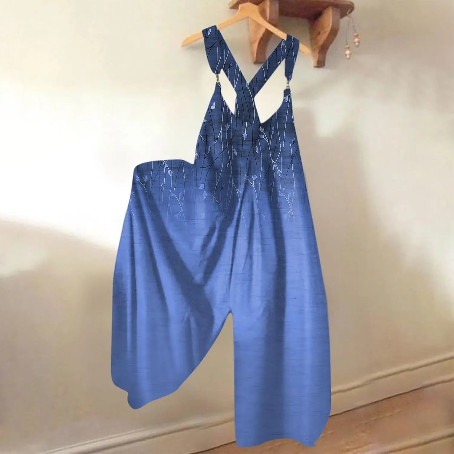 2025 Womens Summer Fashion Wide Leg Overalls,Cotton Baggy Jumpsuits Boho Floral Printed Loose Fit Rompers Harem Pants