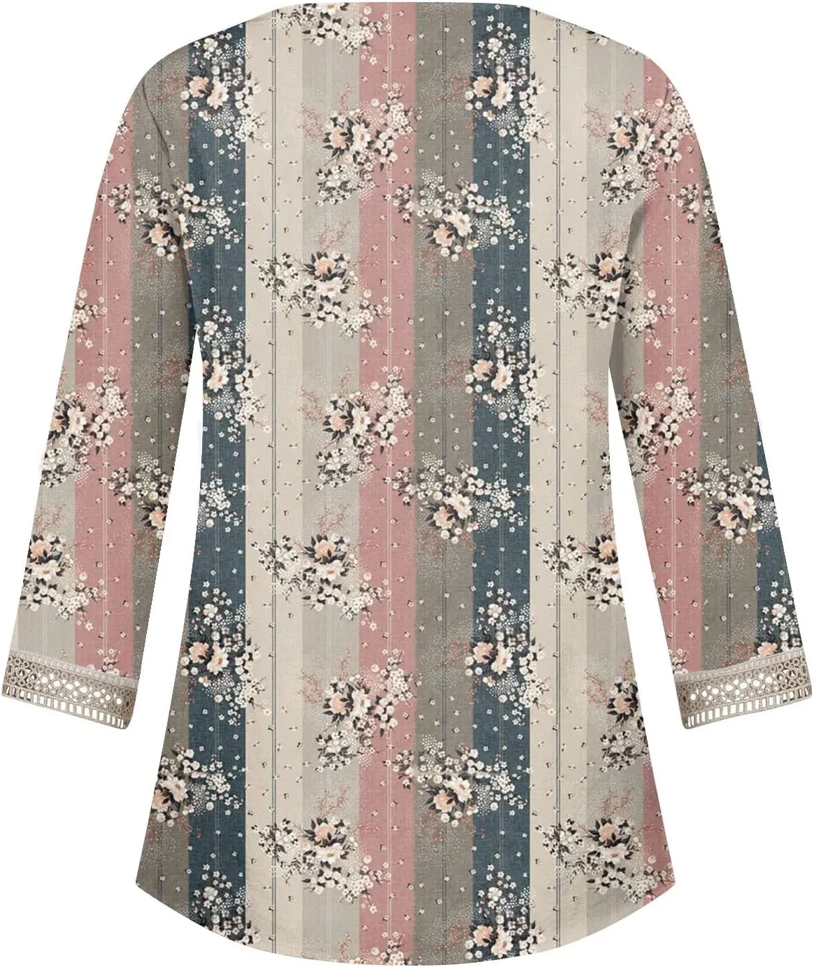 3/4 Length Sleeve Womens Tops 2025 Lace V Neck Shirt Flowers Print Tunic Tops Trendy Floral Blouses T Shirts;Womens Fashion
