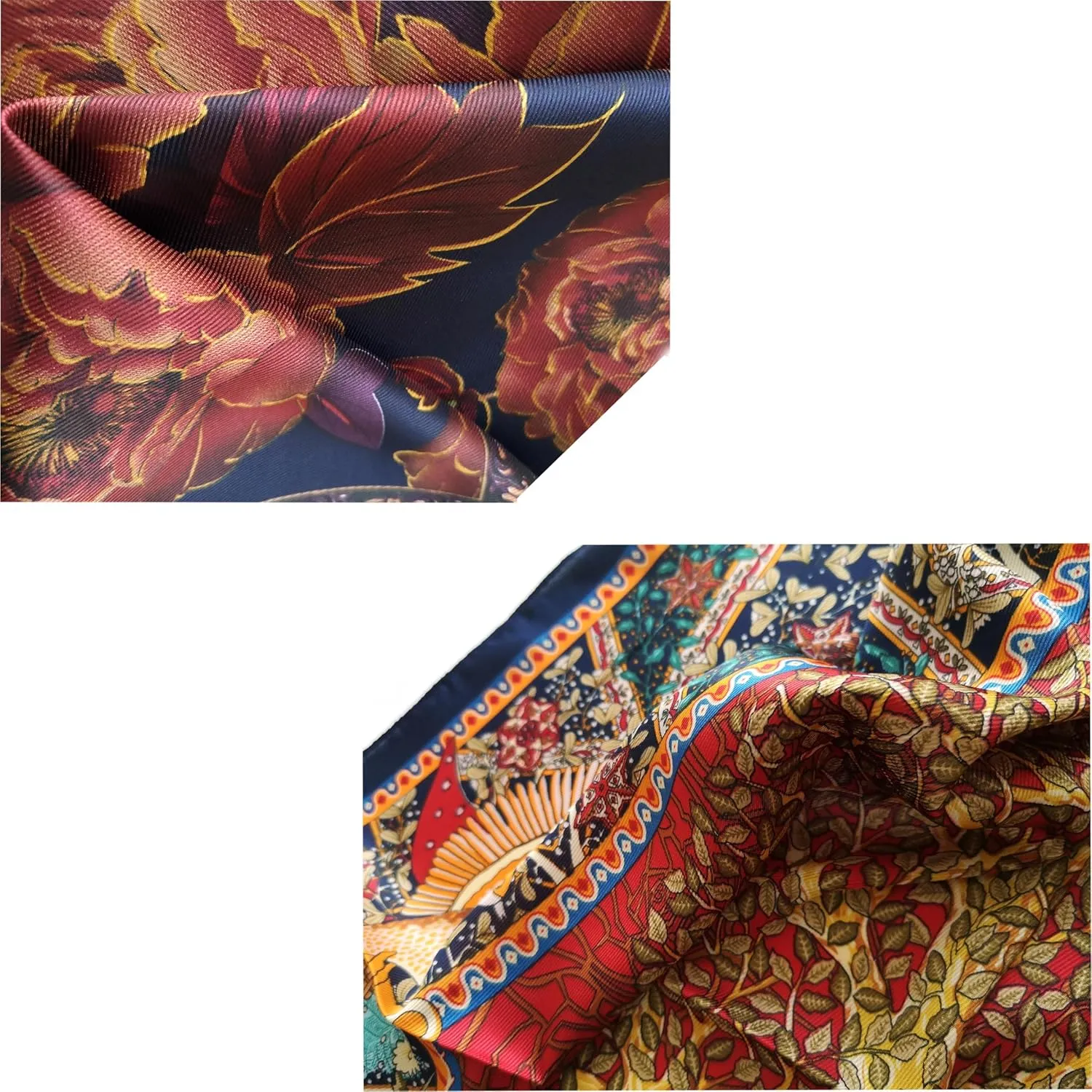 3Pcs Satin Silk Feeling 27.5”Large Square Scarf Hair Wrap for Sleeping Head Night Wrapping Neck Scarves Silk Accessories Breathable Digital Printed Totem Floral with Gift Packed