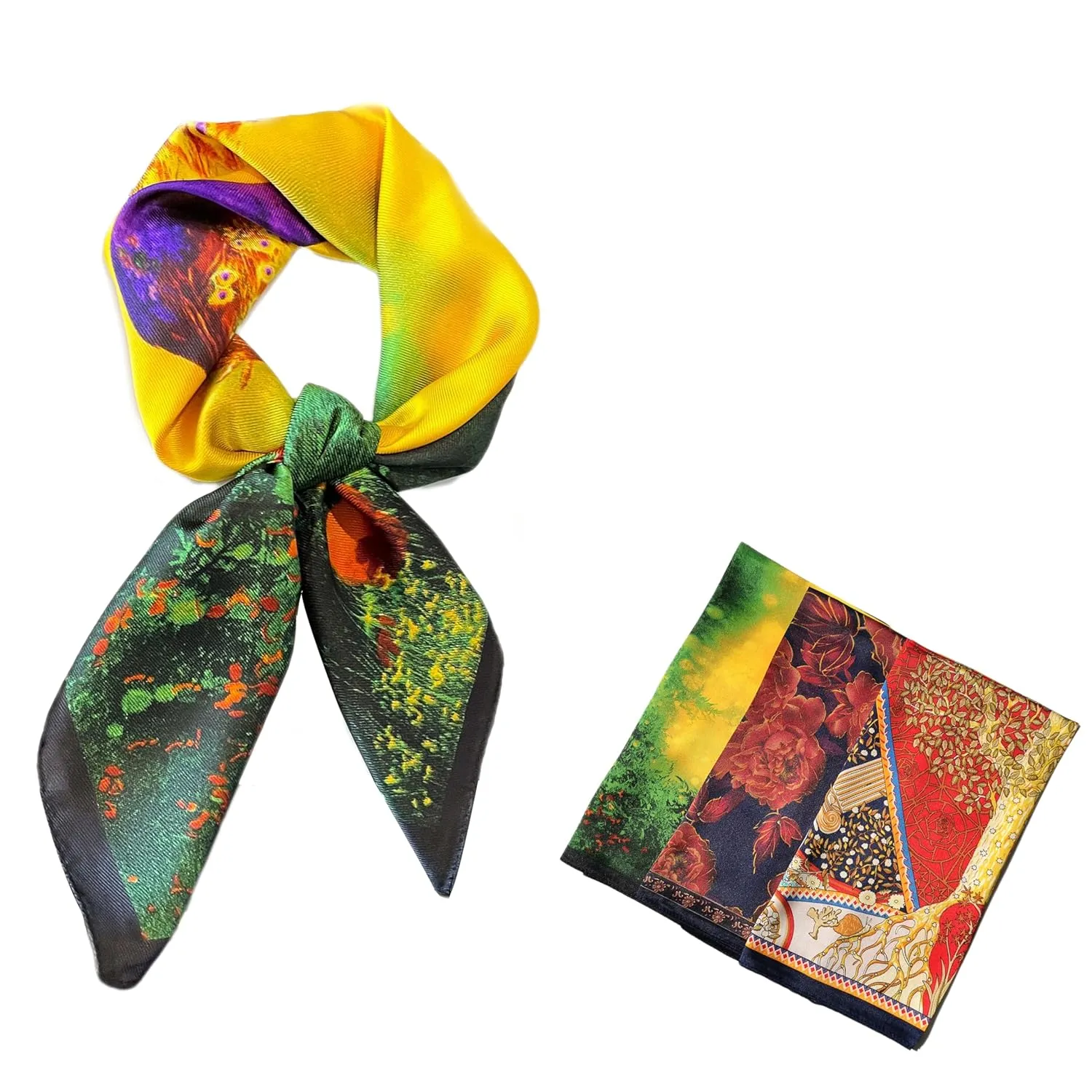 3Pcs Satin Silk Feeling 27.5”Large Square Scarf Hair Wrap for Sleeping Head Night Wrapping Neck Scarves Silk Accessories Breathable Digital Printed Totem Floral with Gift Packed