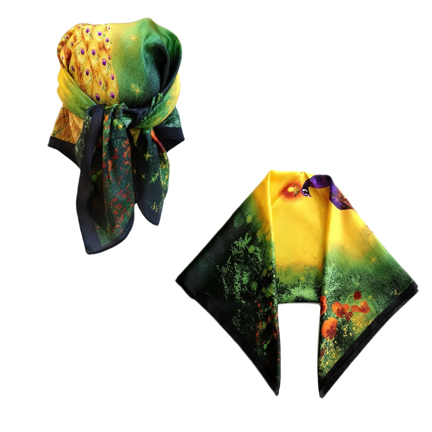 3Pcs Satin Silk Feeling 27.5”Large Square Scarf Hair Wrap for Sleeping Head Night Wrapping Neck Scarves Silk Accessories Breathable Digital Printed Totem Floral with Gift Packed