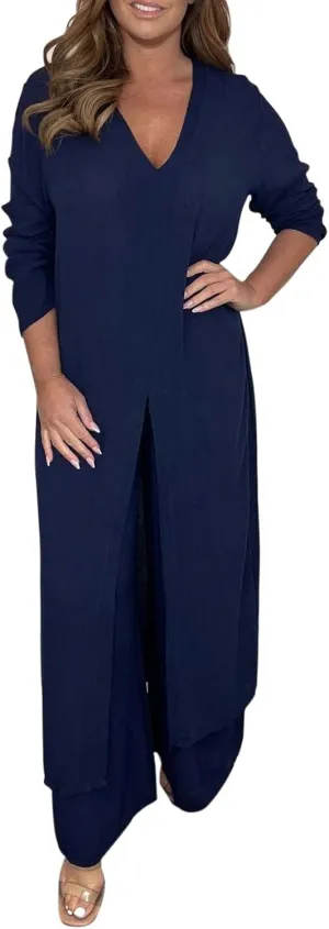 AMDBEL Outfits for Women 2 Piece Sets, Summer Loose Linen Tops Shirts and Pants Two Pieces Set Outfits Casual Plus Size Set