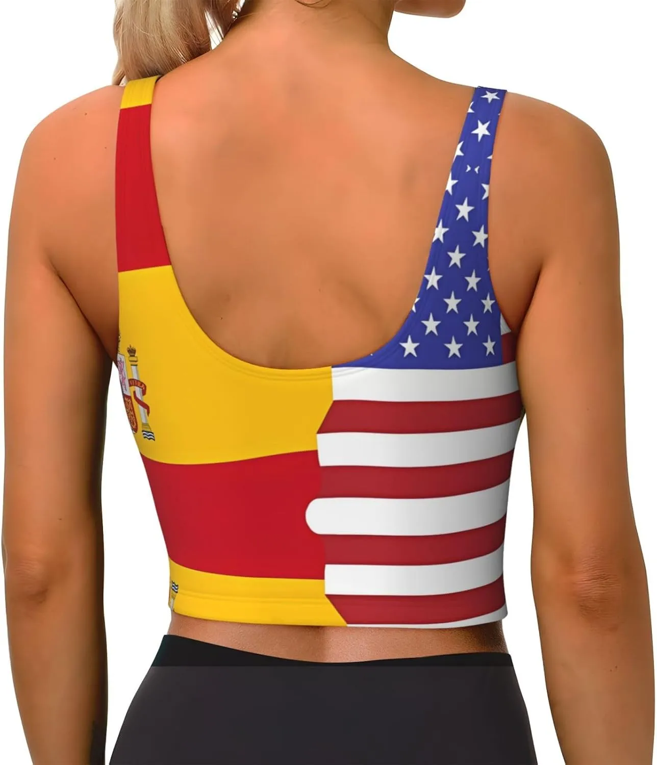 American Spain Flag Women's Sexy Sports Vest Sleeveless Athletic Gym T-Shirts Vest U-Shaped Back Quick Dry Top