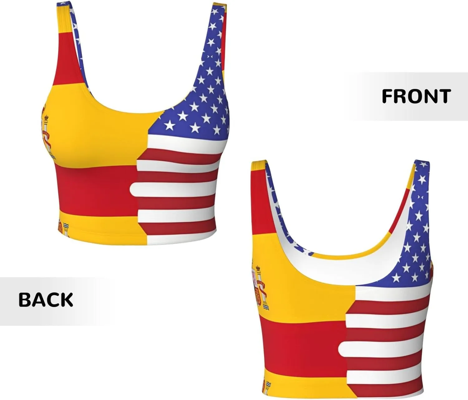 American Spain Flag Women's Sexy Sports Vest Sleeveless Athletic Gym T-Shirts Vest U-Shaped Back Quick Dry Top