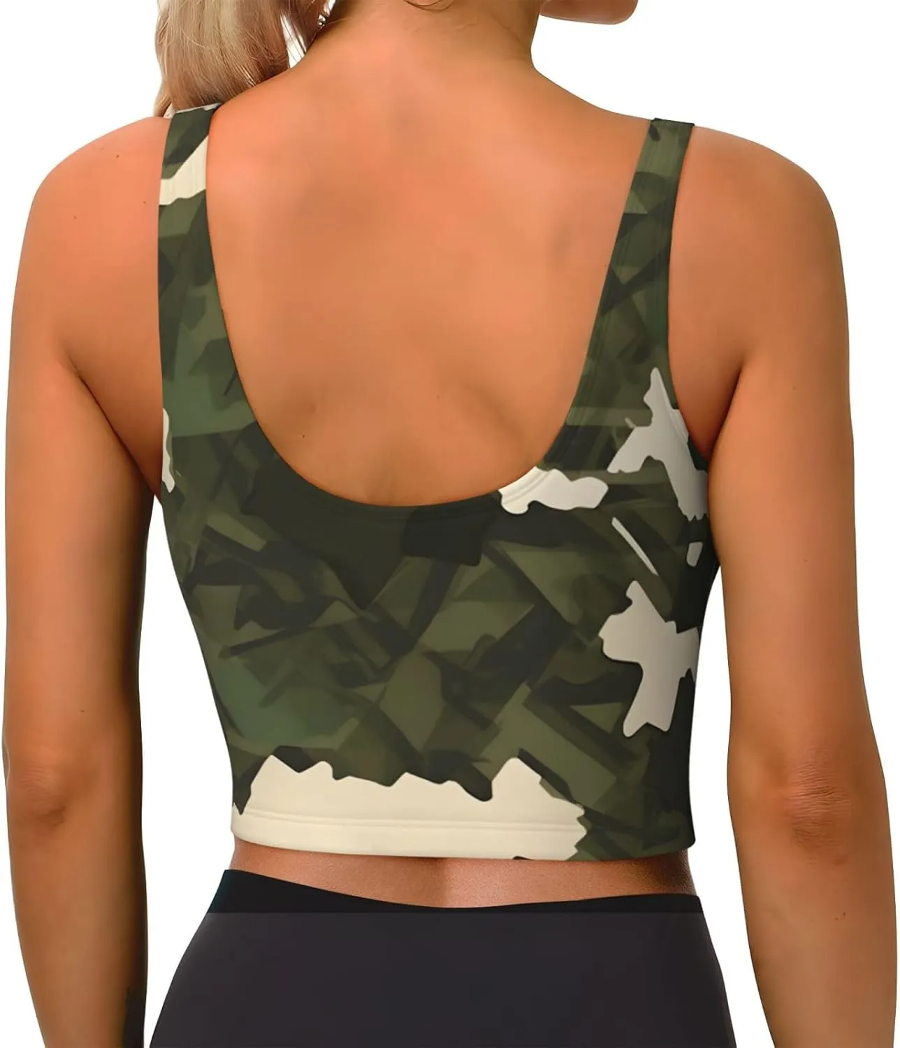Army Camouflage Women's Sexy Sports Vest Sleeveless Athletic Gym T-Shirts Vest U-Shaped Back Quick Dry Top