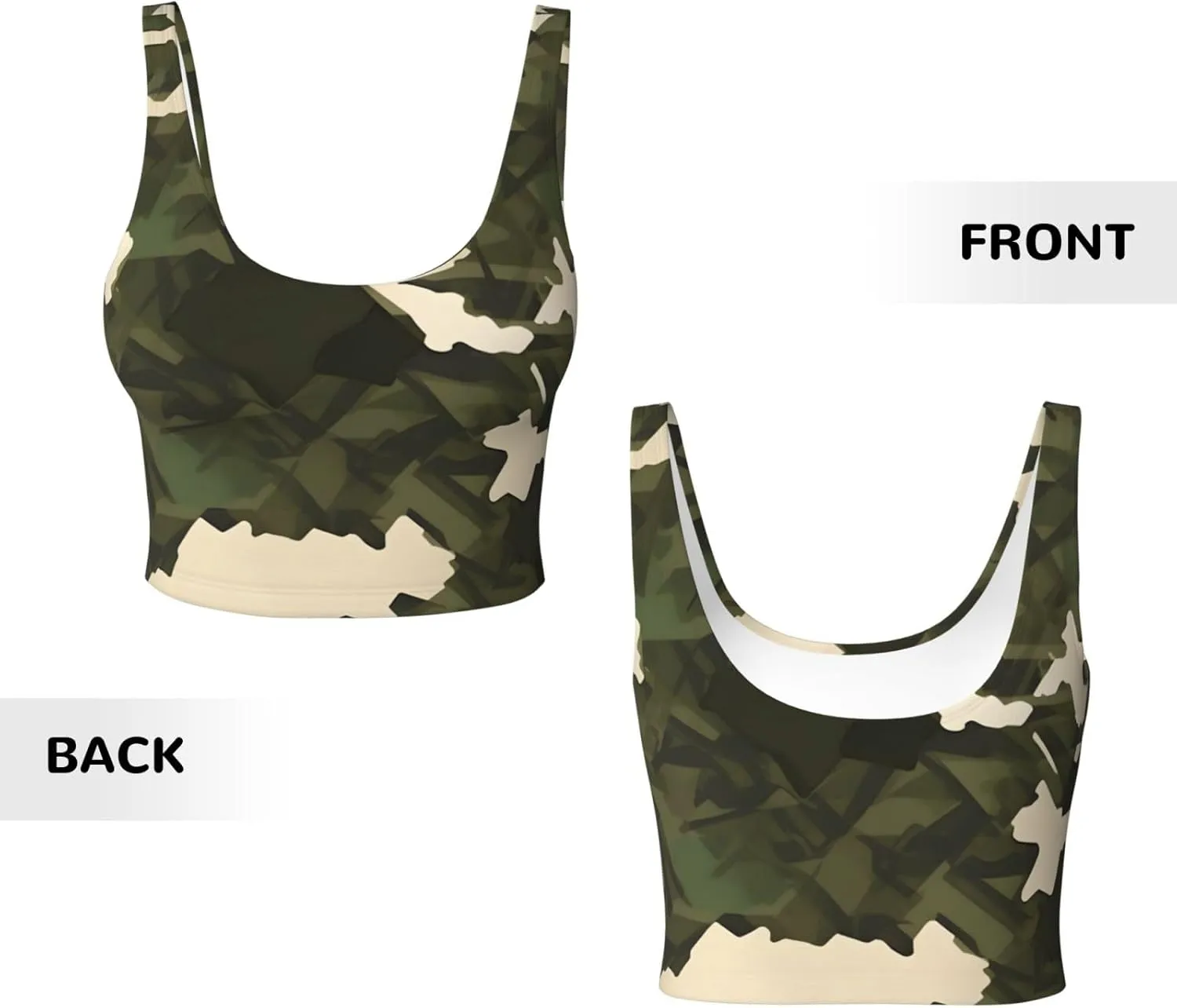 Army Camouflage Women's Sexy Sports Vest Sleeveless Athletic Gym T-Shirts Vest U-Shaped Back Quick Dry Top