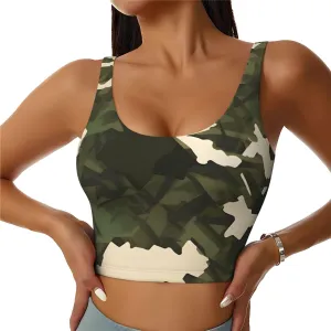 Army Camouflage Women's Sexy Sports Vest Sleeveless Athletic Gym T-Shirts Vest U-Shaped Back Quick Dry Top