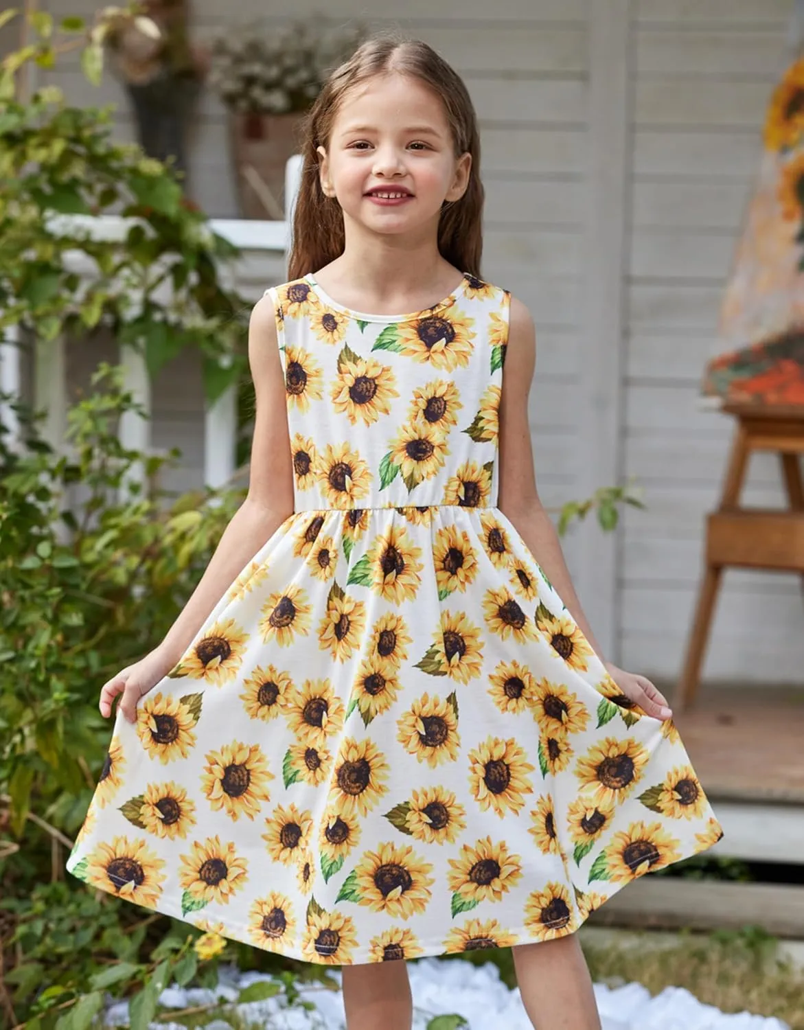 Arshiner Toddler Dress and Cardigan Girl Floral Print Sleeveless Sundress and Long Sleeve Shrugs Sets
