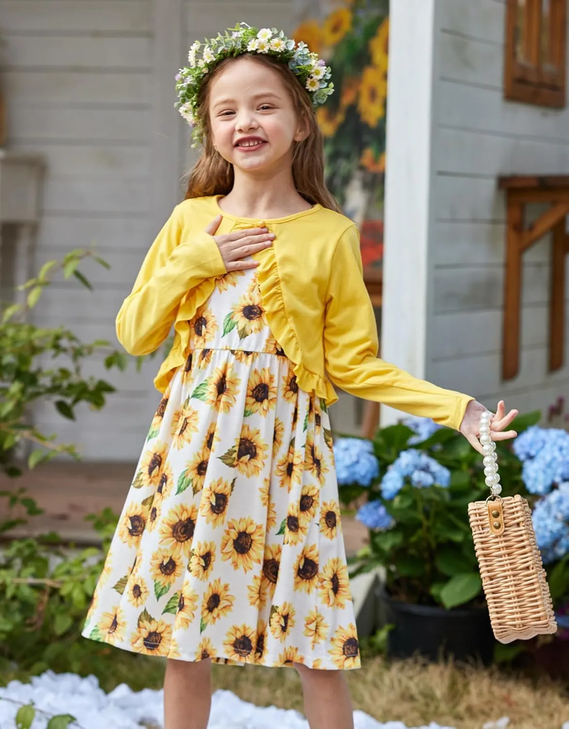 Arshiner Toddler Dress and Cardigan Girl Floral Print Sleeveless Sundress and Long Sleeve Shrugs Sets