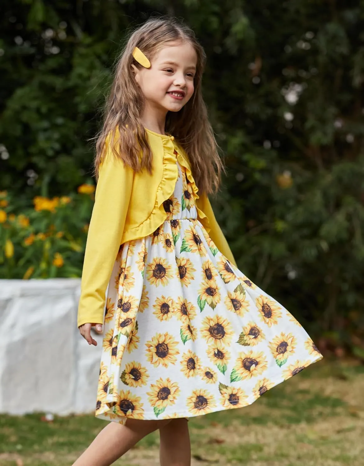 Arshiner Toddler Dress and Cardigan Girl Floral Print Sleeveless Sundress and Long Sleeve Shrugs Sets