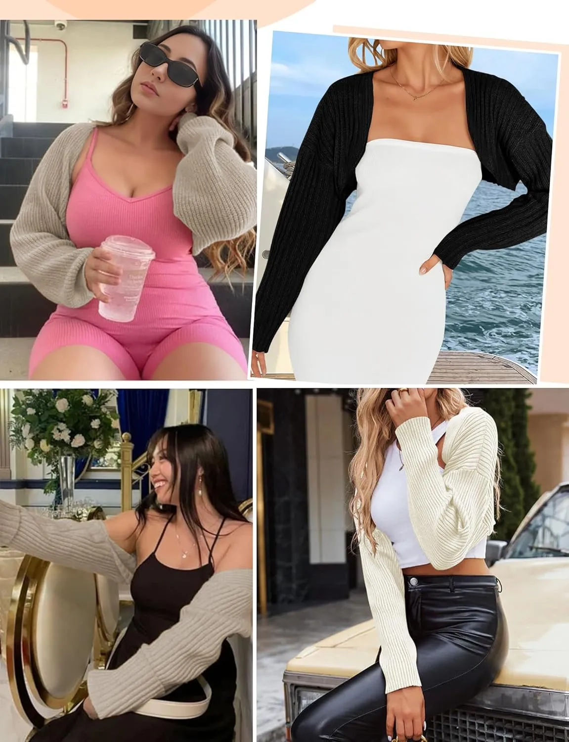 AURUZA Cropped Cardigan Shrugs for Women Bolero Open Front Crop Sweater Long Sleeve Cardigan Fall Outfits Knit Tops Clothes