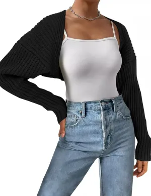 AURUZA Cropped Cardigan Shrugs for Women Bolero Open Front Crop Sweater Long Sleeve Cardigan Fall Outfits Knit Tops Clothes