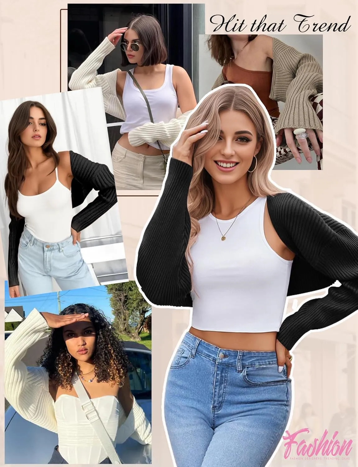AURUZA Cropped Cardigan Shrugs for Women Bolero Open Front Crop Sweater Long Sleeve Cardigan Fall Outfits Knit Tops Clothes