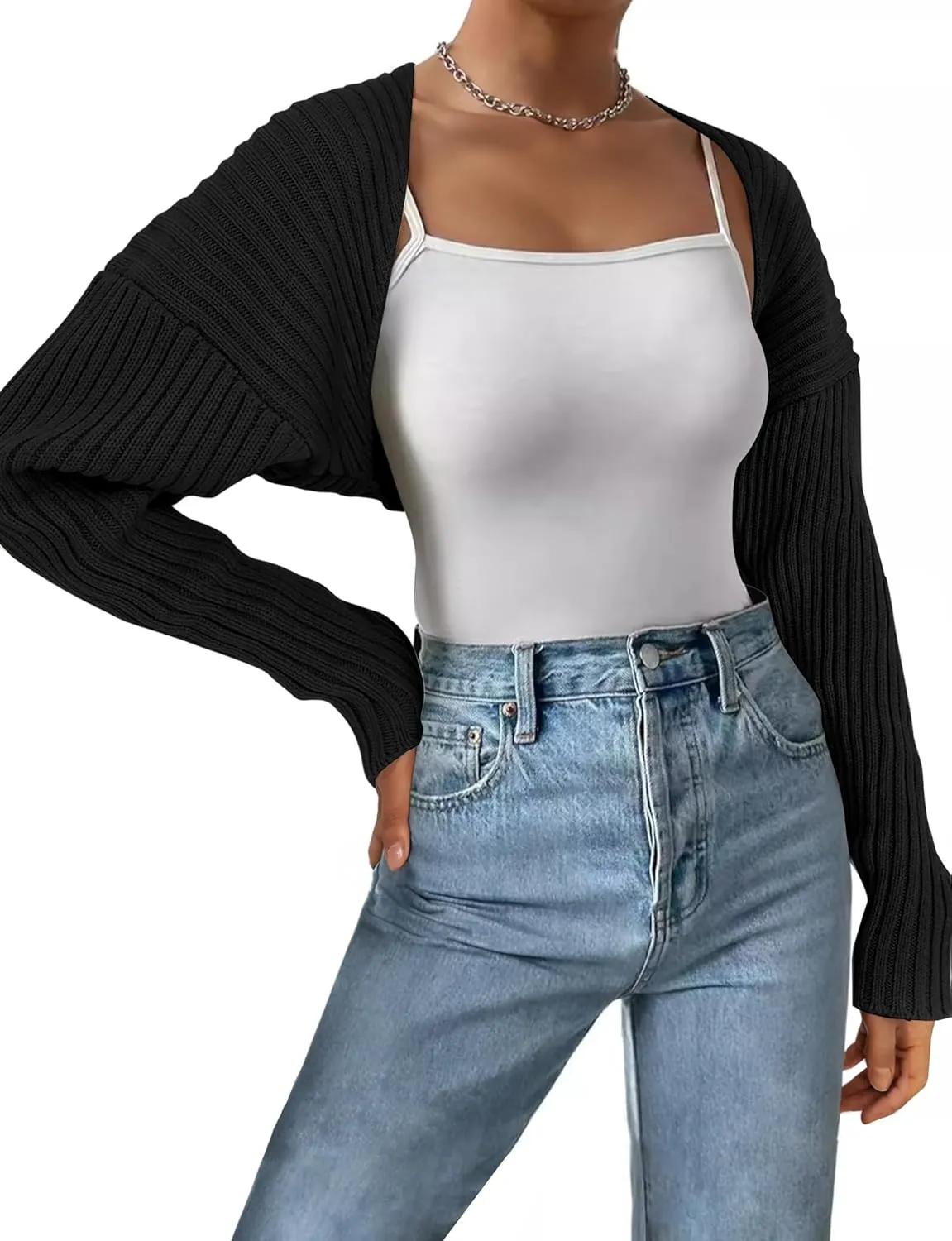 AURUZA Cropped Cardigan Shrugs for Women Bolero Open Front Crop Sweater Long Sleeve Cardigan Fall Outfits Knit Tops Clothes