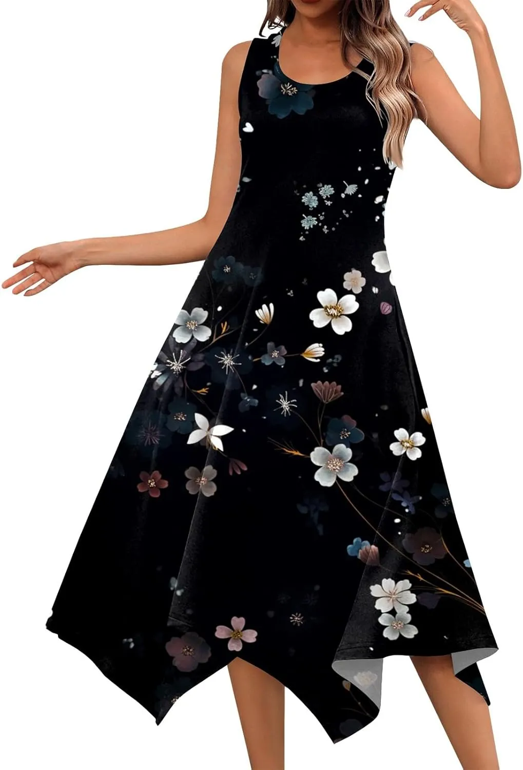 Azeralia Spring Dresses for Women 2024 Sleeveless Midi Dress Womens Sundress Women's Casual Dresses Casual Dresses for Women