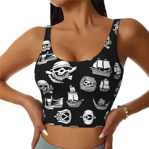 Black and White Pirates Women's Sexy Sports Vest Sleeveless Athletic Gym T-Shirts Vest U-Shaped Back Quick Dry Top