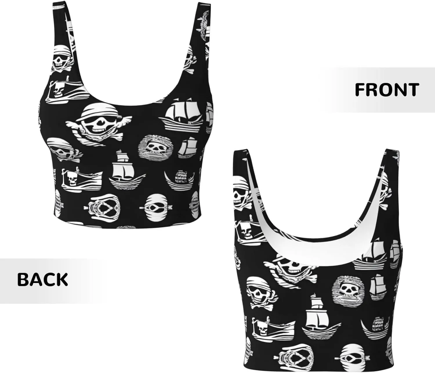 Black and White Pirates Women's Sexy Sports Vest Sleeveless Athletic Gym T-Shirts Vest U-Shaped Back Quick Dry Top