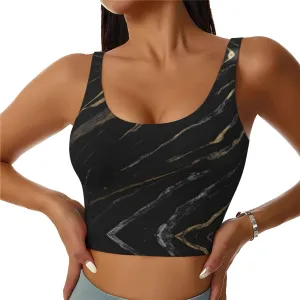 Black Gold Textured Marble Women's Sexy Sports Vest Sleeveless Athletic Gym T-Shirts Vest U-Shaped Back Quick Dry Top