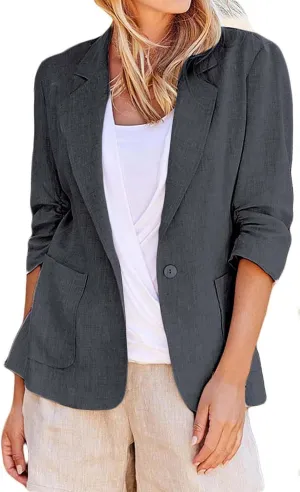 Blazers for Women Business Casual,Women'S Open Front Blazer Jacket 3/4 Sleeve Lightweight Work Office Jacket Coats
