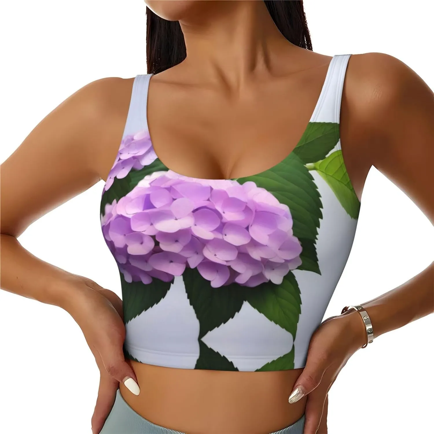 Branched Hydrangea Women's Sexy Sports Vest Sleeveless Athletic Gym T-Shirts Vest U-Shaped Back Quick Dry Top