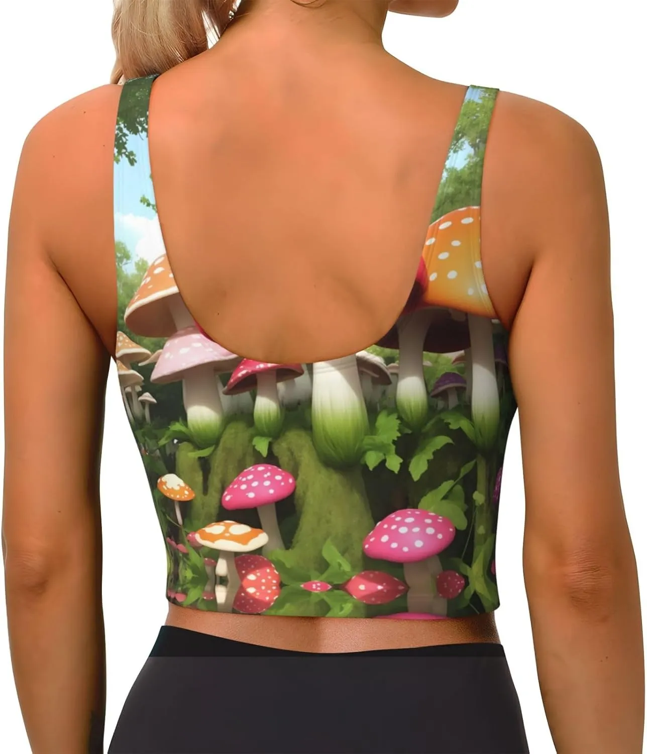 Brightly Colored Mushrooms Women's Sexy Sports Vest Sleeveless Athletic Gym T-Shirts Vest U-Shaped Back Quick Dry Top