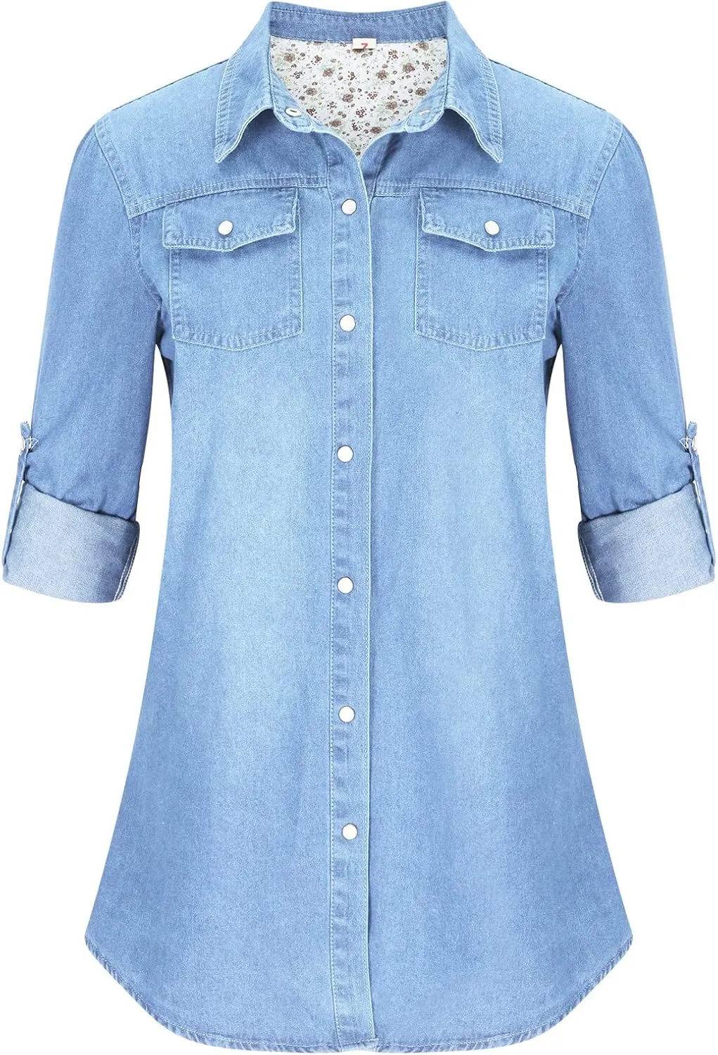 BTDECLAR Women Casual Blue Denim Jackets Distressed Roll Sleeve Lapel Button Down Shacket Jean Coat Trucker Jackets Outwear