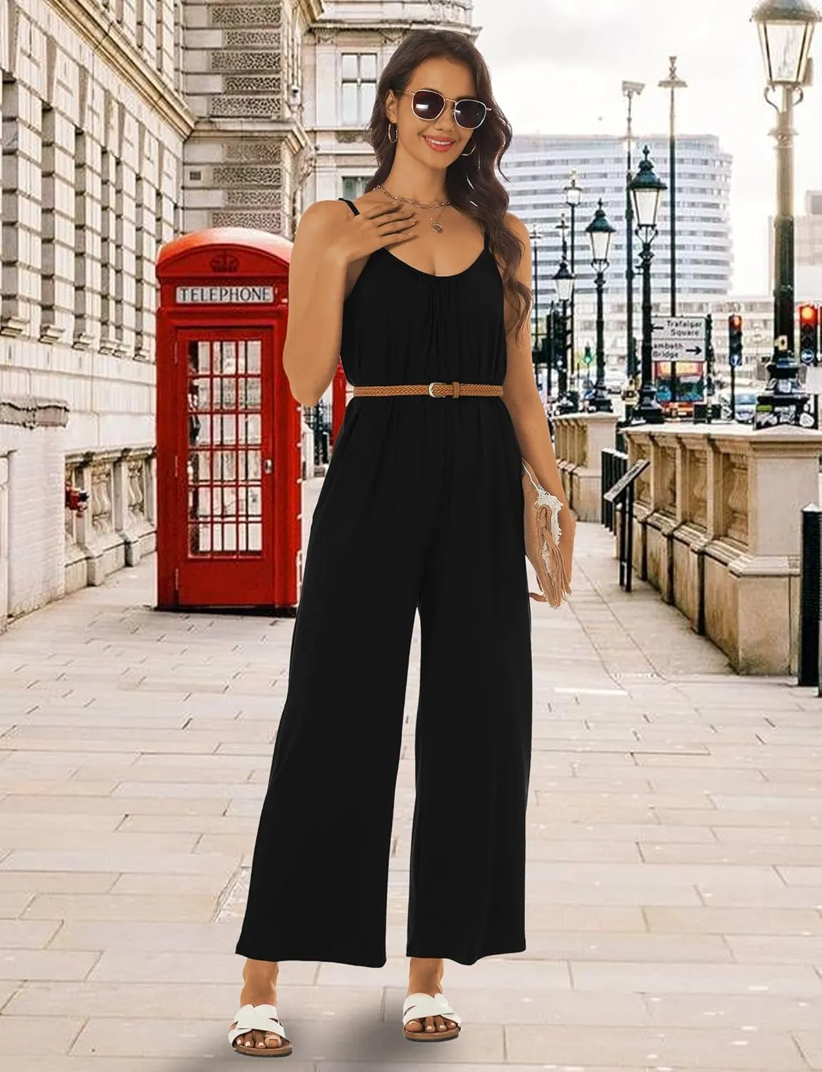 Buauty Womens Summer Jumpsuits Casual Sleeveless Jumpers Loose Rompers Adjustable Strap Boho Jumpsuit Dressy 2025 Clothes