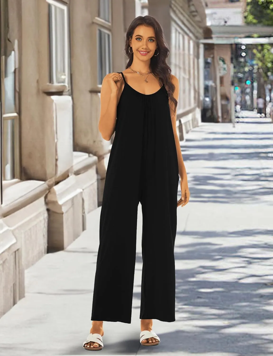 Buauty Womens Summer Jumpsuits Casual Sleeveless Jumpers Loose Rompers Adjustable Strap Boho Jumpsuit Dressy 2025 Clothes