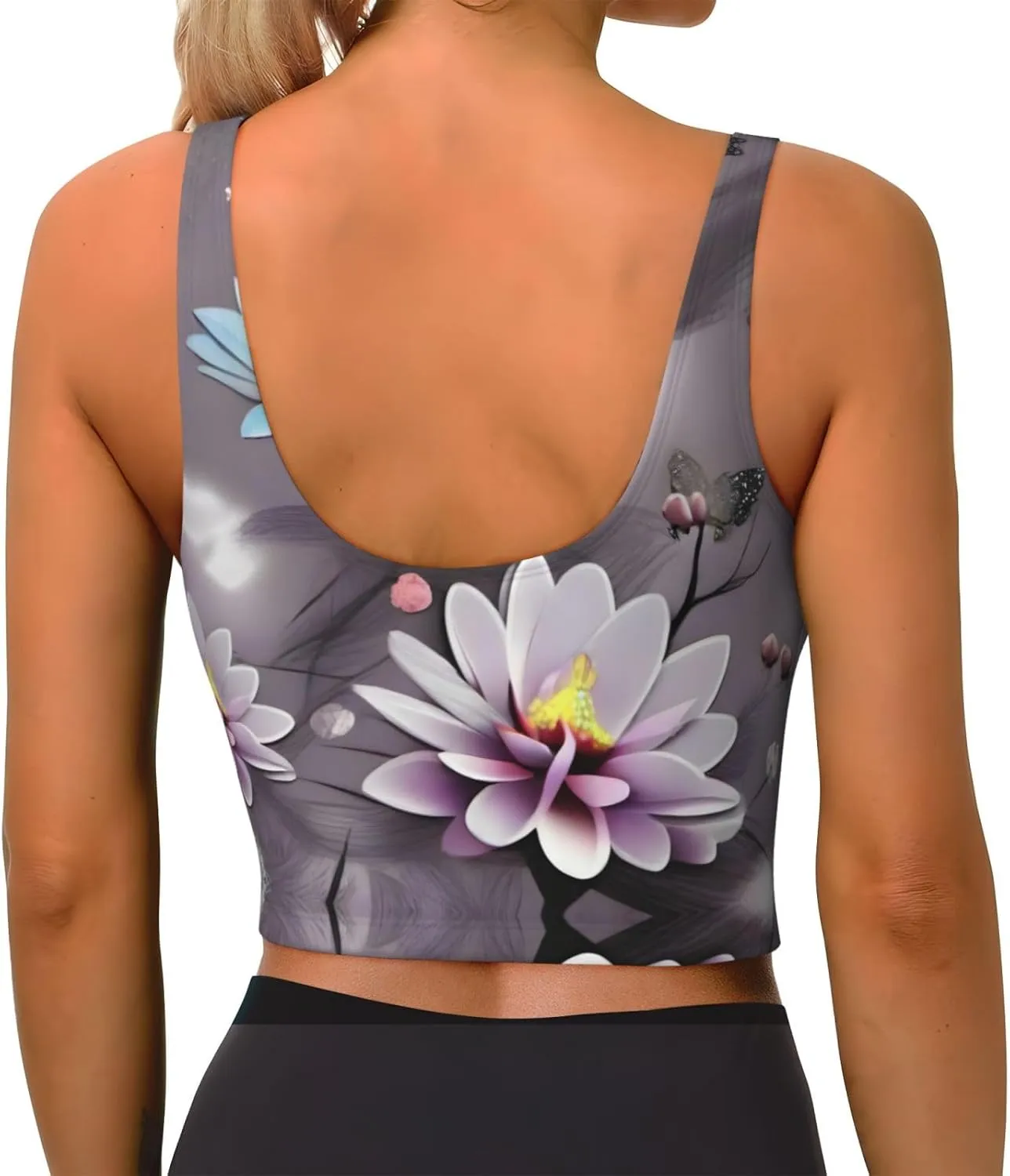Butterfly Flower Women's Sexy Sports Vest Sleeveless Athletic Gym T-Shirts Vest U-Shaped Back Quick Dry Top