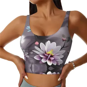Butterfly Flower Women's Sexy Sports Vest Sleeveless Athletic Gym T-Shirts Vest U-Shaped Back Quick Dry Top