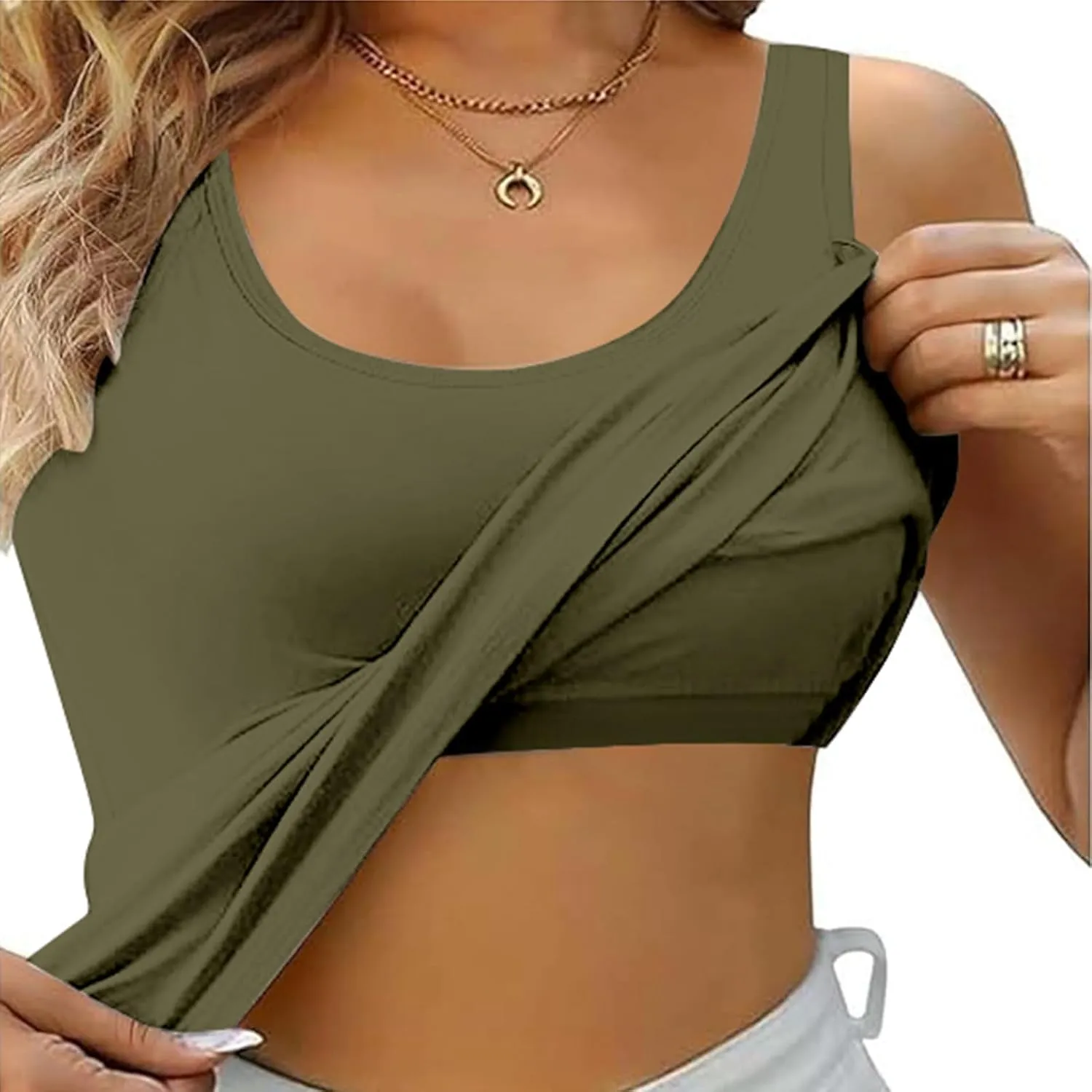 Camisole Tops for Women Built in Bra Adjustable Spaghetti Strap Workout Yoga Shirts Basic Layer Padded Bra Tank Tops