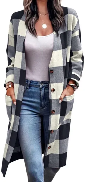 Canbebig Womens Oversized 2023 Plaid Shacket Jacket Lounge Button Down Wool Blend Fall Winter Tartan Trench Coat with Pockets