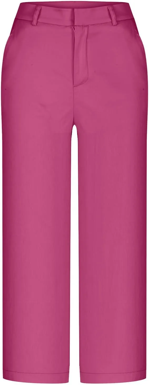 Capri Pants for Women Summer Cropped Pants Casual Business Pants Loose Comfy Work Pants Beach Trousers with Pockets