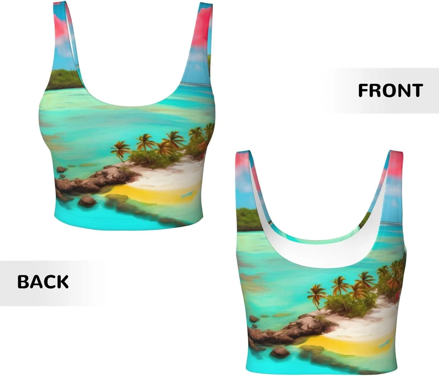 Caribbean Scenery Women's Sexy Sports Vest Sleeveless Athletic Gym T-Shirts Vest U-Shaped Back Quick Dry Top