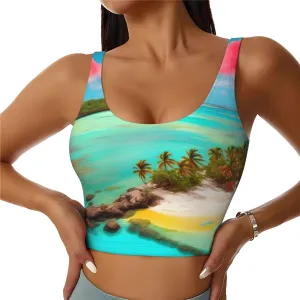 Caribbean Scenery Women's Sexy Sports Vest Sleeveless Athletic Gym T-Shirts Vest U-Shaped Back Quick Dry Top