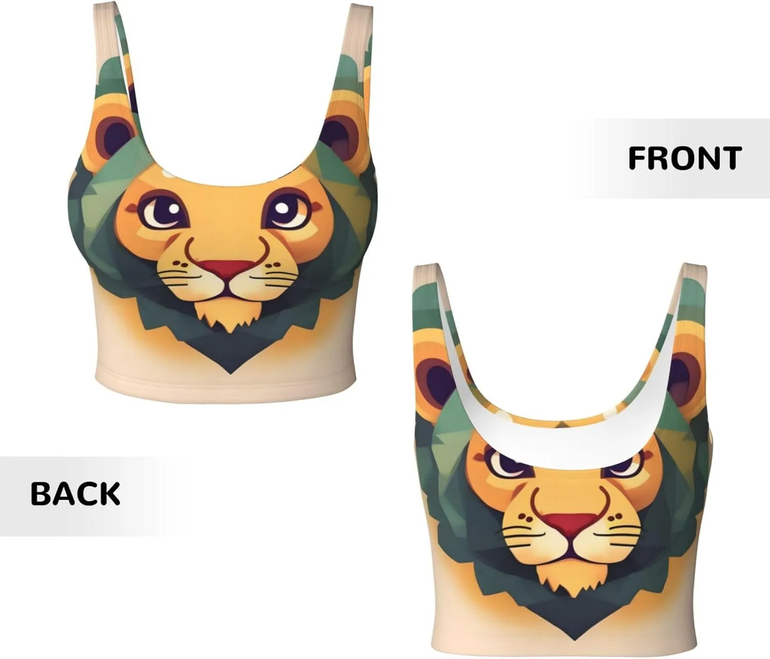Cartoon Lion Women's Sexy Sports Vest Sleeveless Athletic Gym T-Shirts Vest U-Shaped Back Quick Dry Top