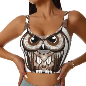 Cartoon Owl Women's Sexy Sports Vest Sleeveless Athletic Gym T-Shirts Vest U-Shaped Back Quick Dry Top