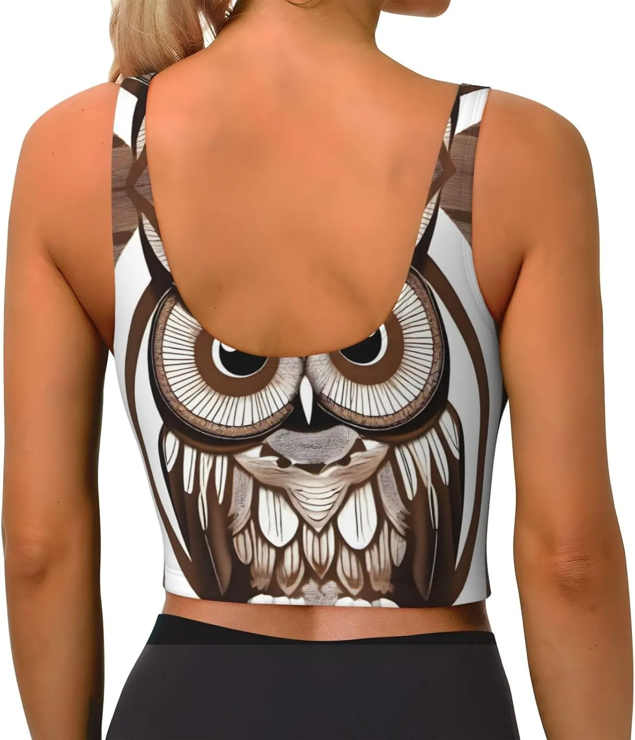Cartoon Owl Women's Sexy Sports Vest Sleeveless Athletic Gym T-Shirts Vest U-Shaped Back Quick Dry Top