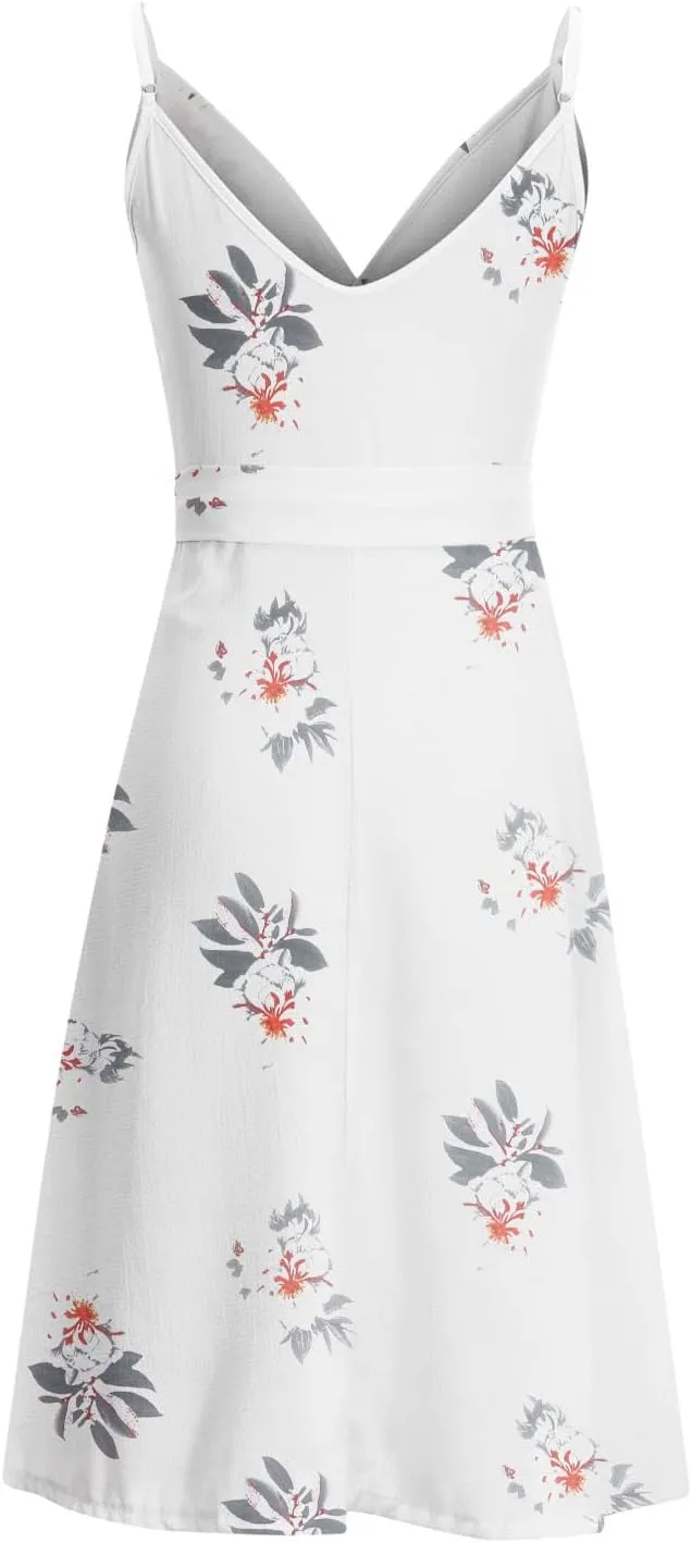 Casual Dresses for Women Spaghetti Strap Dress Sleeveless Dresses with Pockets Flowy Swing Shift Dresses Print Dress