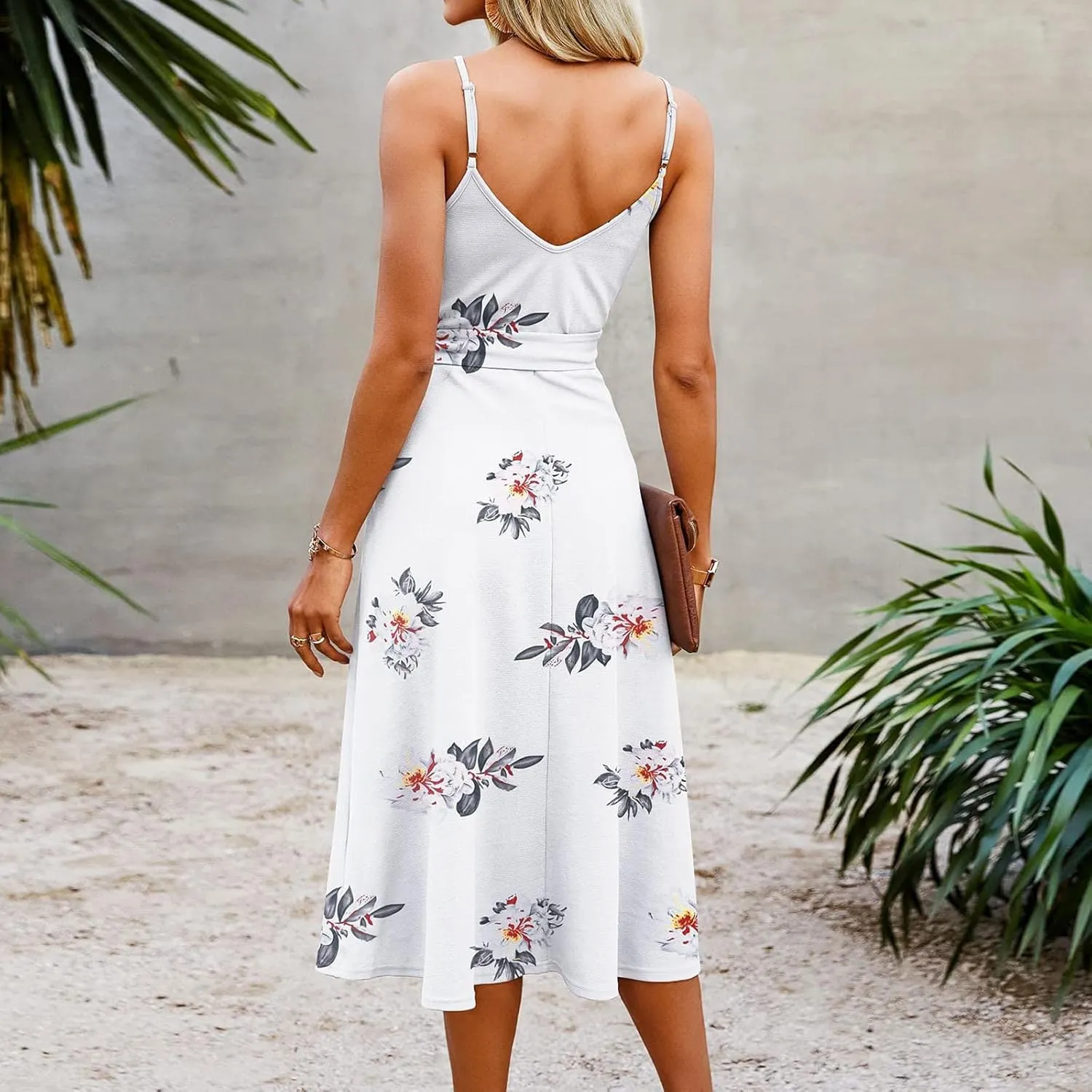 Casual Dresses for Women Spaghetti Strap Dress Sleeveless Dresses with Pockets Flowy Swing Shift Dresses Print Dress