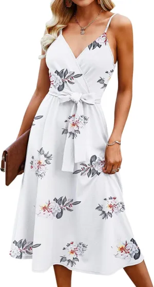Casual Dresses for Women Spaghetti Strap Dress Sleeveless Dresses with Pockets Flowy Swing Shift Dresses Print Dress
