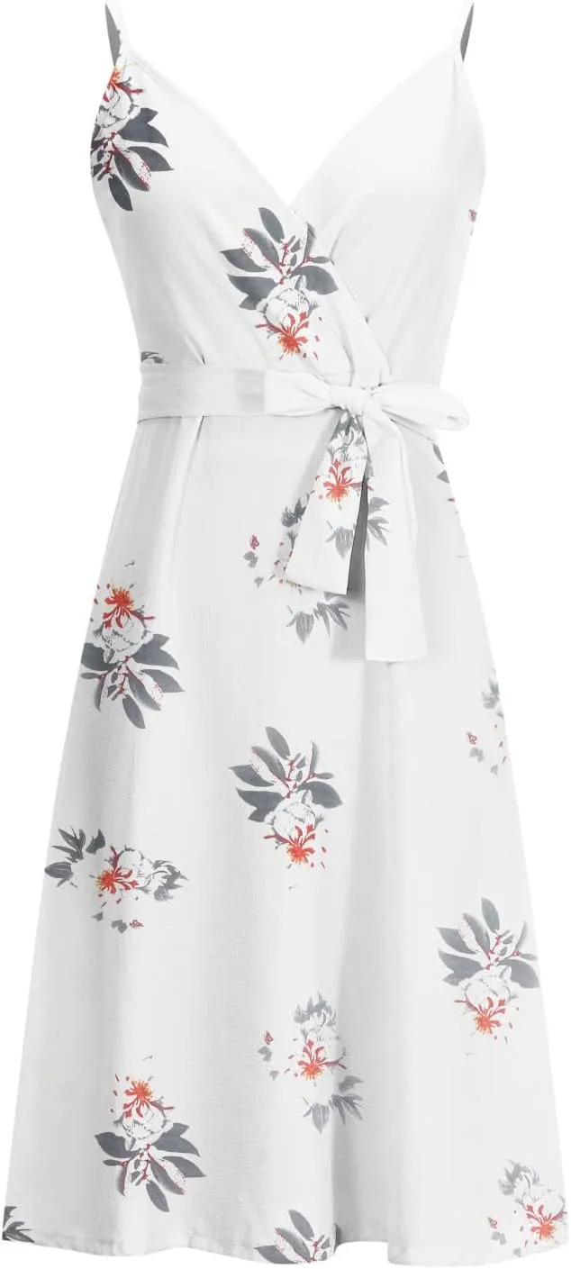 Casual Dresses for Women Spaghetti Strap Dress Sleeveless Dresses with Pockets Flowy Swing Shift Dresses Print Dress