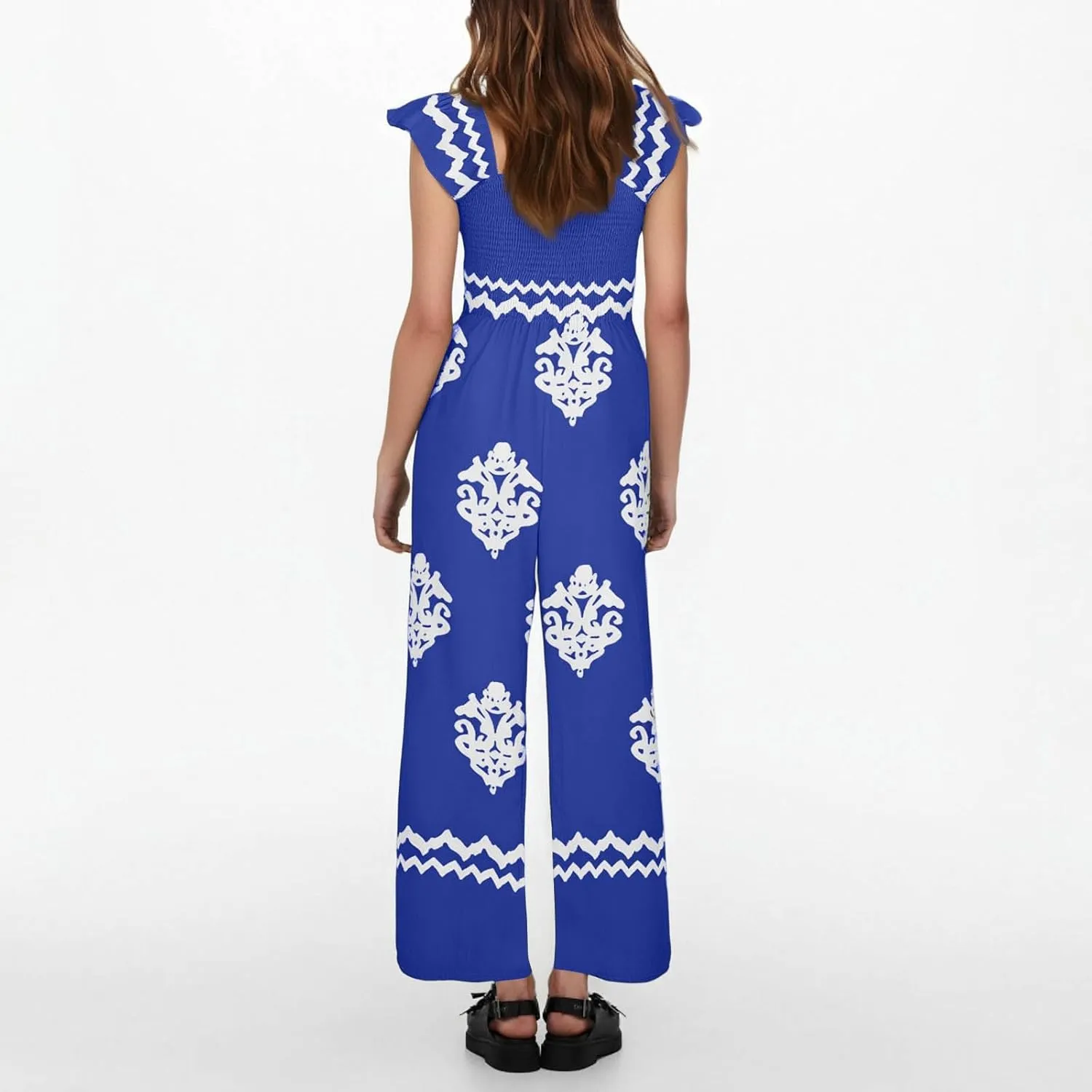 Casual Jumpsuits for Women 2025 Summer One Piece Sleeveless Print Wide Leg Rompers Beach Loose Overalls with Pockets