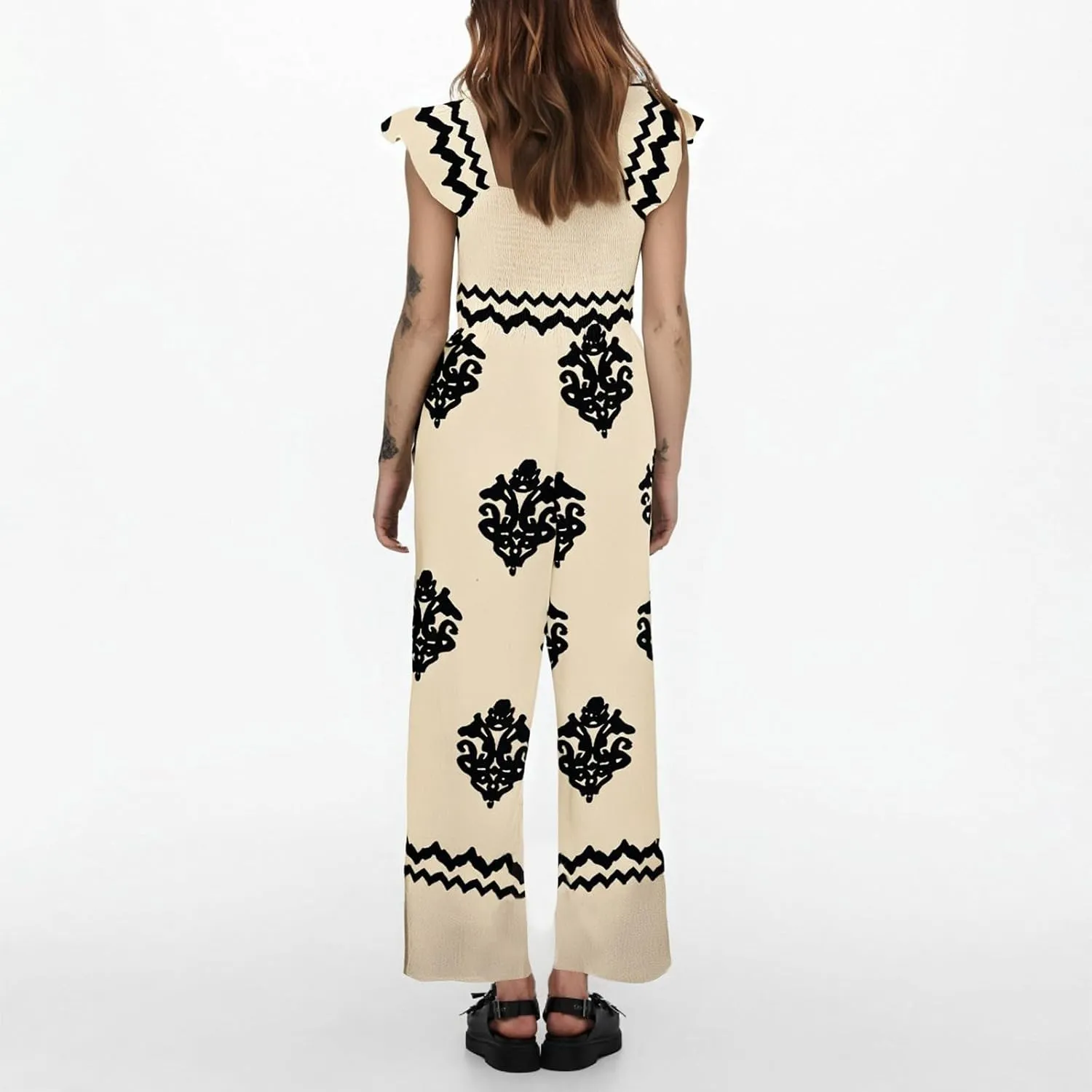 Casual Jumpsuits for Women 2025 Summer One Piece Sleeveless Print Wide Leg Rompers Beach Loose Overalls with Pockets