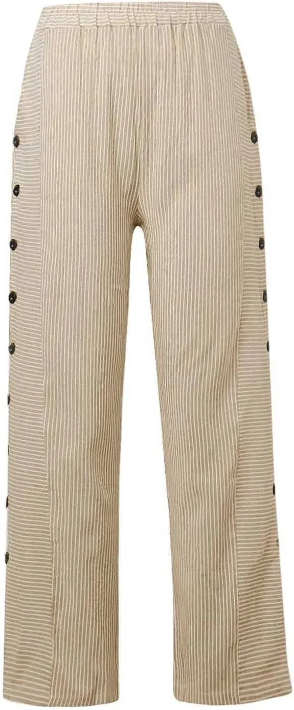 Casual Pants for Women High Waisted Striped Pants Pull On Trousers Pants Loose Straight Leg Cropped Pants with Pockets