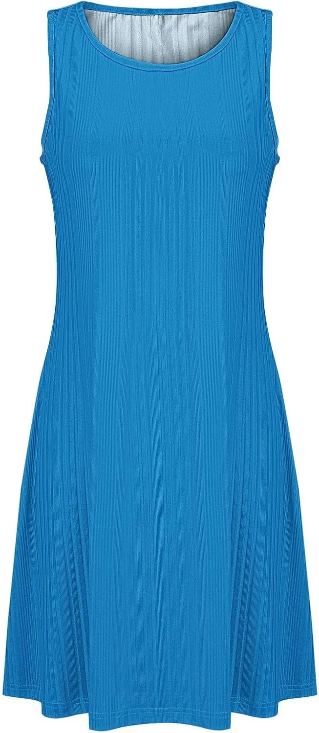 Casual Summer Dresses for Women 2025,Womens Summer Sleeveless Mini Dress Roundneck Loose Fit Tank A Line Beach Dress