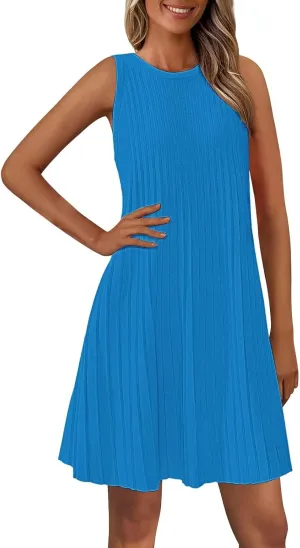 Casual Summer Dresses for Women 2025,Womens Summer Sleeveless Mini Dress Roundneck Loose Fit Tank A Line Beach Dress